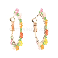 Brass Hoop Earrings, with Colorful Handmade Japanese Seed Beads, Flower, Golden, 35.5x35.5x5.5mm, Pin: 0.6mm(EJEW-MZ00020)