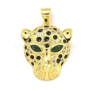 Brass Micro Pave Cubic Zirconia Pendants, Enamel Leopard Head Charms, Real 18K Gold Plated, 23.5x19x7mm, Hole: 4x3.5mm(KK-K354-14A-G)
