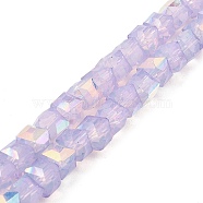 Baking Painted Glass Beads Strands, Imitation Opalite, Faceted, AB Color Plated, Cube, Lilac, 6.5x6.5x6mm, Hole: 1.2mm, about 95pcs/strand, 22.83~23.03''(58~58.5cm)(DGLA-D001-05A)