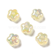 UV Plating Rainbow Iridescent Acrylic Beads, Flower, Lemon Chiffon, 13.7x14x8.5mm, Hole: 2.6mm(PACR-M002-05B)