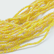 Electroplate Opaque Glass Beads Strands, Half Rainbow Plated, Faceted, Rondelle, Gold, 2.5x1.5mm, Hole: 0.5mm, about 197~201pcs/strand, 12.9 inch(33cm)(EGLA-J144-HR-B01)