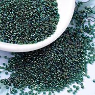 MIYUKI Round Rocailles Beads, Japanese Seed Beads, 11/0, (RR289) Transparent Emerald AB, 2x1.3mm, Hole: 0.8mm, about 1111pcs/10g(X-SEED-G007-RR0289)