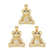 Rack Plating Brass Micro Pave Cubic Zirconia Pendants, Long-Lasting Plated, Cadmium Free & Lead Free, Bear Charms, Real 18K Gold Plated, 19x16x4.8mm, Hole: 3x3.8mm(ZIRC-L100-141G)