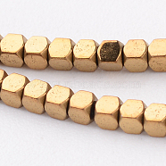 Faceted Cube Electroplate Non-magnetic Synthetic Hematite Bead Strands, Golden Plated, 1.5x1.5x1.5mm, Hole: 1mm, about 268pcs/strand, 15.94 inch(G-L426-03D)