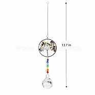 Big Pendant Decorations, Hanging Sun Catchers, Chakra Theme K9 Crystal Glass, Flat Round with Tree of Life, Colorful, 34.8cm(HJEW-PW0001-006E)