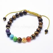 Natural Tiger Eye Braided Bead Bracelets, with Alloy Spacer Beads and Nylon Cord, 2-1/4 inch(57mm)(BJEW-F276-G02)