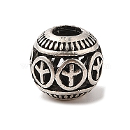 Tibetan Style Alloy European Beads, Large Hole Beads, Cadmium Free & Nickel Free & Lead Free, Round with Peace Sign, Antique Silver, 15x13mm, Hole: 6mm(TIBE-Q090-04AS)