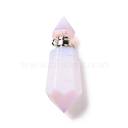 Faceted Glass Perfume Bottle Pendants, with Platinum Tone Brass Findings, Cadmium Free & Lead Free, Bottle, Pearl Pink, 42~44x13x13mm, Hole: 1.6mm(GLAA-G080-01J-P)