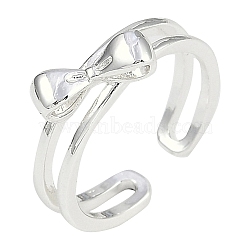 Brass Open Cuff Rings For Women, Bowknot, Platinum, US Size 6(16.5mm)(RJEW-K284-01P)