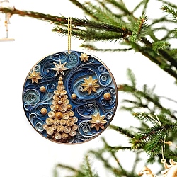 Flat Round Acrylic Pendant Decorations, Home Hanging Decorations, Christmas Tree, 80mm(PW-WG75568-02)