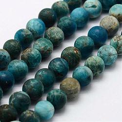 Natural Apatite Beads Strands, Round, Frosted, 9.5~10mm, Hole: 1mm, about 38pcs/strand, 15 inch~15.3 inch(G-K193-10mm-12)