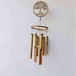 Tree of Life Wind Chimes, Wood & Bamboo Art Pendant Decorations, BurlyWood, 900x140mm(TREE-PW0001-30B)