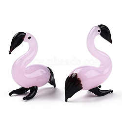 Handmade Lampwork Home Decorations, 3D Flamingo Ornaments for Gift, Pearl Pink, 36.5~46x17.5x46~48.5mm(LAMP-T011-81)