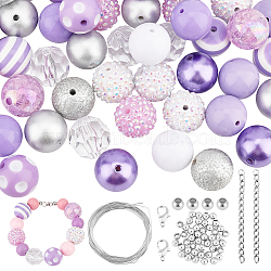 DIY Jewelry Making Kit, Including Acrylic Beads, Iron Chain & Beads, Alloy Clip, Steel Wire, Elastic Thread, Purple, Acrylic Beads: 53pcs/box(DIY-PH0006-89B)