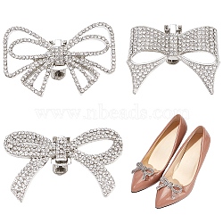 CRASPIRE 6Pcs 3 Styles Bowknot Alloy Rhinestone Shoe Decorations, Detachable Shoe Buckle Clips, Platinum, 38~39x47~62x5~11mm, 2pcs/style(FIND-CP0002-22A)