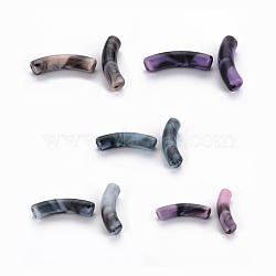 Opaque Acrylic Beads, Imitation Gemstone Style, Curved Tube, Mixed Color, 33x8x10.5mm, Hole: 1.6mm(X-OACR-Q181-004)