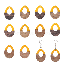 Ornaland Resin & Wood Pendants, Teardrop, Gold, 37.5x28x3~3.5mm, Hole: 1.5mm, 10pcs/box(RESI-OL0001-11D)