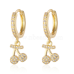 Clear Cubic Zirconia Cherry Dangle Hoop Earrings, Brass Earrings, Real 18K Gold Plated, 25x8mm(EJEW-OY001-13G)