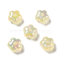 UV Plating Rainbow Iridescent Acrylic Beads, Flower, Lemon Chiffon, 13.7x14x8.5mm, Hole: 2.6mm(PACR-M002-05B)