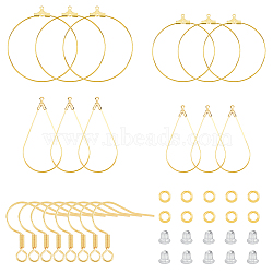 DIY Geometry Earring Making Kit, Including Teardrop & Flat Round Steel & Brass Wire Pendants, Brass Earring Hooks & Jump Rings, Plastic Ear Nuts, Golden, 460Pcs/box(DIY-DC0001-78)