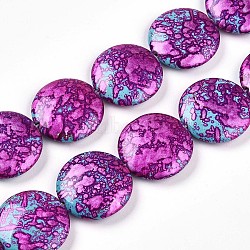 Synthetic Turquoise Beads Strands, Spray Painted, Flat Round, Magenta, 24x6.5mm, Hole: 0.9mm, about 16pcs/strand, 15.08''(38.3cm)(TURQ-T004-07A-01)