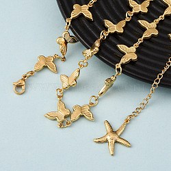 304 Stainless Steel Butterfly Link Chain Necklaces for Women, Golden, 17.76 inch(45.1cm)(NJEW-G178-16G)