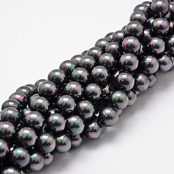 Shell Pearl Bead Strands, Rainbow Plated, Grade A, Round, Black, 8mm, Hole: 1mm, about 51pcs/strand, 16 inch(BSHE-L025-05-8mm)