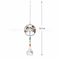 Big Pendant Decorations, Hanging Sun Catchers, Chakra Theme K9 Crystal Glass, Flat Round with Tree of Life, Colorful, 34.8cm(HJEW-PW0001-006E)