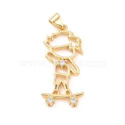 Rack Plating Brass Micro Pave Cubic Zirconia Pendants, Cadmium Free & Lead Free, Human, Real 18K Gold Plated, 31x15x3mm, Hole: 4x3.5mm(ZIRC-C035-17G)