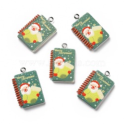 Opaque Resin Pendants, with Platinum Tone Iron Loops, Christmas Theme, Notebook with Santa Claus Pattern, Dark Sea Green, 28x18x5mm, Hole: 2mm(RESI-D055-032P)