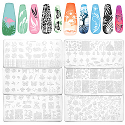 PandaHall Elite 6 Sheets 6 Style 410 Stainless Steel Nail Art Stamping Plates, Nail Image Templates, Template Tool, Stainless Steel Color, Rectangle, Mixed Shapes, 6x12x0.05cm, 1 sheet/style(MRMJ-PH0001-77)