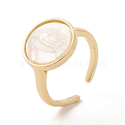 Shell Flat Round Open Cuff Ring, Brass Jewelry for Women, Cadmium Free & Lead Free, Long-Lasting Plated, Real 18K Gold Plated, US Size 6 1/2(16.9mm)(RJEW-P030-04G)