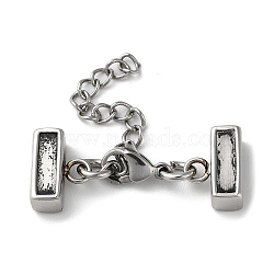 304 Stainless Steel Chain Extender, End Chains with Lobster Claw Clasps and Rectangle Chain Tabs, Antique Silver, 39mm(STAS-D014-27AS)