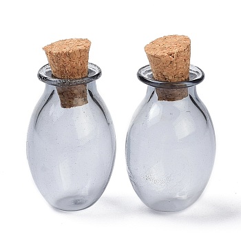 Oval Glass Cork Bottles Ornament, Glass Empty Wishing Bottles, DIY Vials for Pendant Decorations, Silver, 15.5x26~30mm