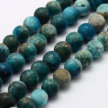Natural Apatite Beads Strands, Round, Frosted, 9.5~10mm, Hole: 1mm, about 38pcs/strand, 15 inch~15.3 inch