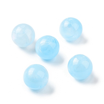Opaque Acrylic Beads, Glitter Beads, Round, Light Sky Blue, 15mm, Hole: 2mm, about 210pcs/500g