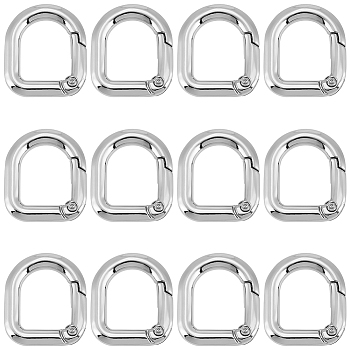 18Pcs Alloy Spring Gate Rings, D-Shaped, Platinum, 24x21x5mm