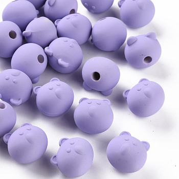Acrylic Beads, Rubberized Style, Half Drilled, Bear, Lilac, 15.5x16x15mm, Hole: 3.5mm