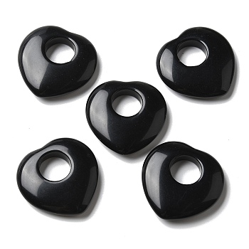 Natural Obsidian Hollow Pendants, Heart Charms, 39~40x39.5~40x9.5~10mm, Hole: 13.5~14mm