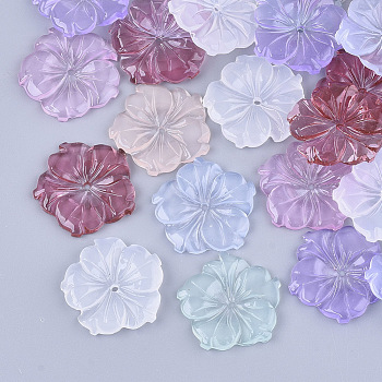 Translucent Resin Beads, Flower, Mixed Color, 21.5x22x3mm, Hole: 1.2mm