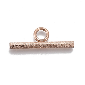 Ion Plating(IP) 304 Stainless Steel Toggle Clasps Parts, Textured, Bar, Rose Gold, 7x20x2mm, Hole: 3mm