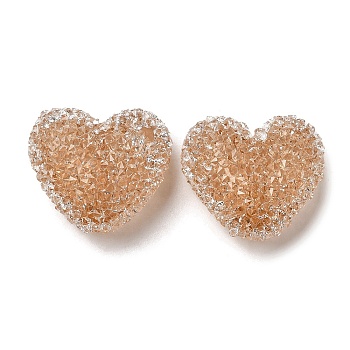 Resin Beads, with Rhinestone, Drusy Heart, Peru, 17x19x10.5mm, Hole: 1.6mm