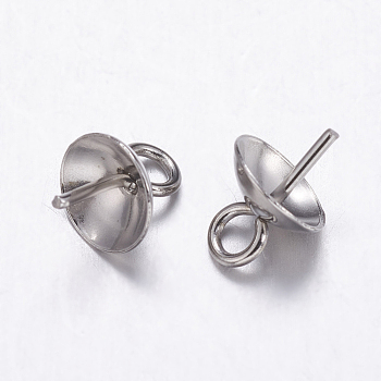 304 Stainless Steel Cup Pearl Peg Bails Pin Pendants, For Half Drilled Beads, Stainless Steel Color, 7x3mm, Hole: 1.5mm, Pin: 0.7mm