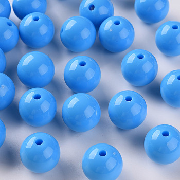 Opaque Acrylic Beads, Round, Deep Sky Blue, 16x15mm, Hole: 2.8mm, about 220pcs/500g