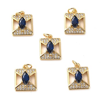 Brass Micro Pave Cubic Zirconia Pendants, Long-Lasting Plated, Cadmium Free & Lead Free, Square, Real 18K Gold Plated, 15x12x4.5mm, Hole: 3.4mm