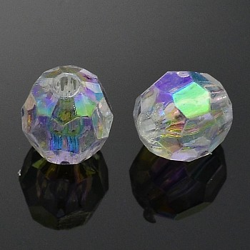 Eco-Friendly Transparent Acrylic Beads, Faceted, Round, Clear, AB Color, 8mm, Hole: 1.5mm, about 2500pcs/500g