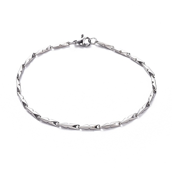 Unisex 304 Stainless Steel Bar Link Chain Bracelets, with Lobster Claw Clasps, Stainless Steel Color, 8-1/4 inch(21cm), 2mm