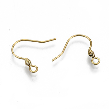 304 Stainless Steel Earring Hooks, Ear Wire, with Horizontal Loop, Cadmium Free & Nickel Free & Lead Free, Real 18K Gold Plated, 15~17x17mm, Hole: 2mm, Pin: 0.7mm