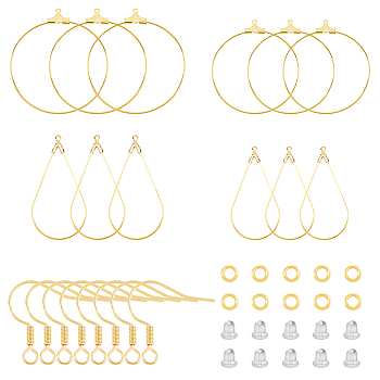 DIY Geometry Earring Making Kit, Including Teardrop & Flat Round Steel & Brass Wire Pendants, Brass Earring Hooks & Jump Rings, Plastic Ear Nuts, Golden, 460Pcs/box