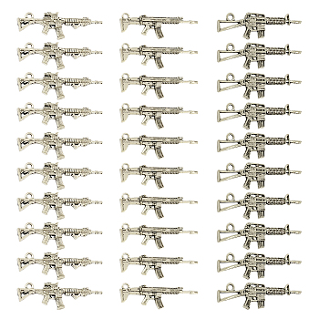 30Pcs 3 Style Tibetan Style Alloy Rifle/Gun Pendants, Cadmium Free & Lead Free, Antique Silver, 44~45x13~15x3~4mm, Hole: 2~2.5mm, 10pcs/style